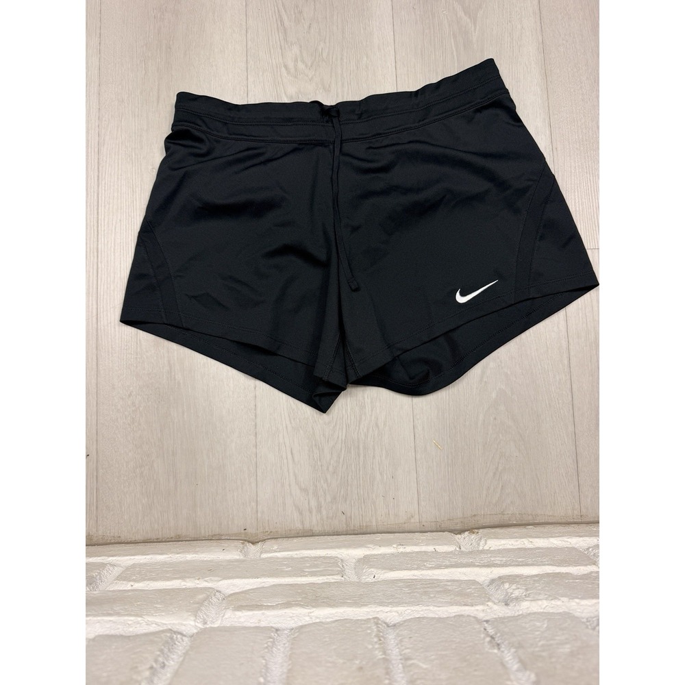 Nike Womens Medium Black Dri-FIT Running Shorts Built In Liner Drawstring